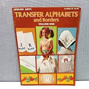 VTG Leisure Arts Transfer Alphabets Borders 1975 Embroidery Stitches Crafts Book